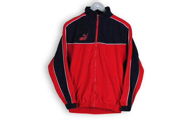 Vintage Puma Track Jacket Small black red retro 90s sport jacket fleece soft fabric material