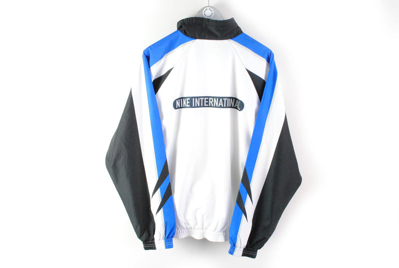 Vintage Nike International Track Jacket Large white black blue 90s big logo