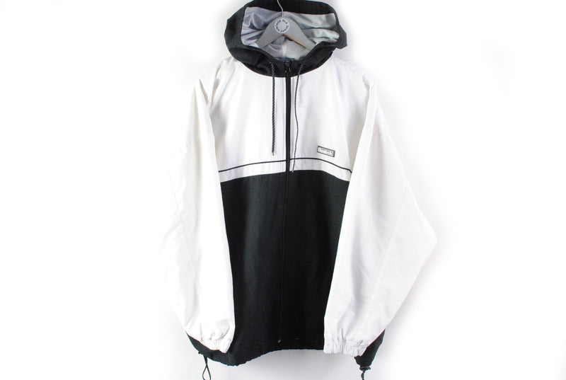 Vintage Reebok Track Jacket XLarge white black 90s hooded sport jacket