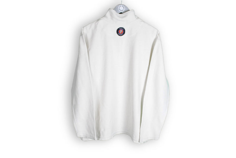 Vintage Polo Sport Ralph Lauren 1/4 Sweatshirt Medium white retro 90s clothing