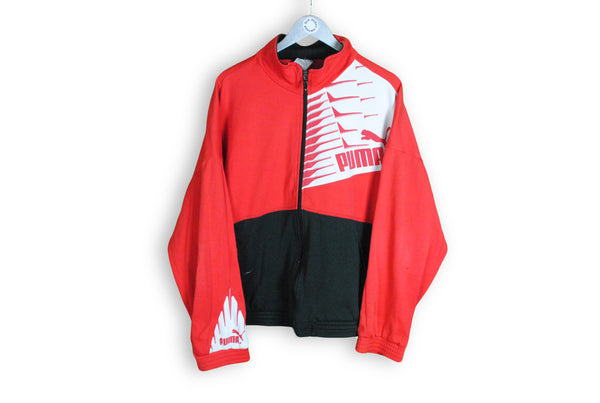 Vintage Puma Track Jacket Large red black big logo retro 90s athletic coat