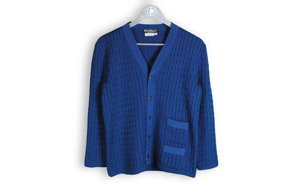 Vintage salvatore ferragamo women's sweater cardigan navy blue buttons luxury