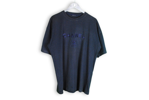 Vintage Chanel Embroidery Logo Bootleg T-Shirt Large / XLarge blue big logo