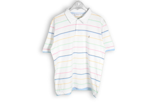 Vintage Yves Saint Laurent Polo T-Shirt XLarge / XXLarge white rainbow striped pattern