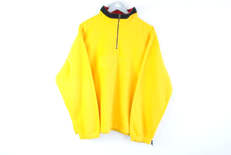 Vintage Perry Ellis America Fleece XLarge yellow big logo retro 90s hip hop sweater 1/4 zip sweatshirt