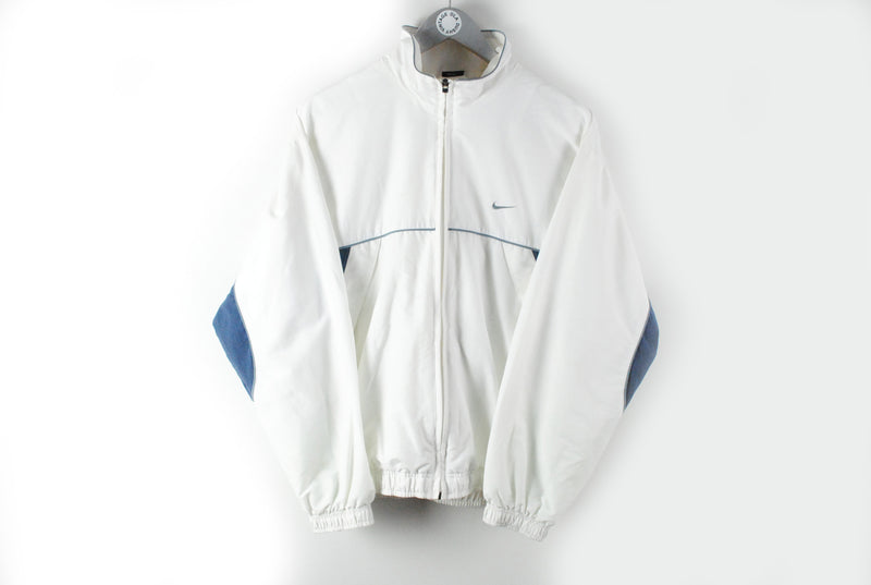 Vintage Nike Track Jacket Small / Medium white big logo swoosh sport 90s jacket