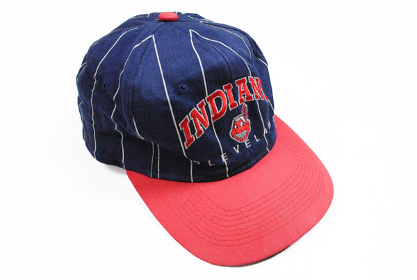 Vintage Indians Cleveland Cap blue red big logo striped pattern hat baseball