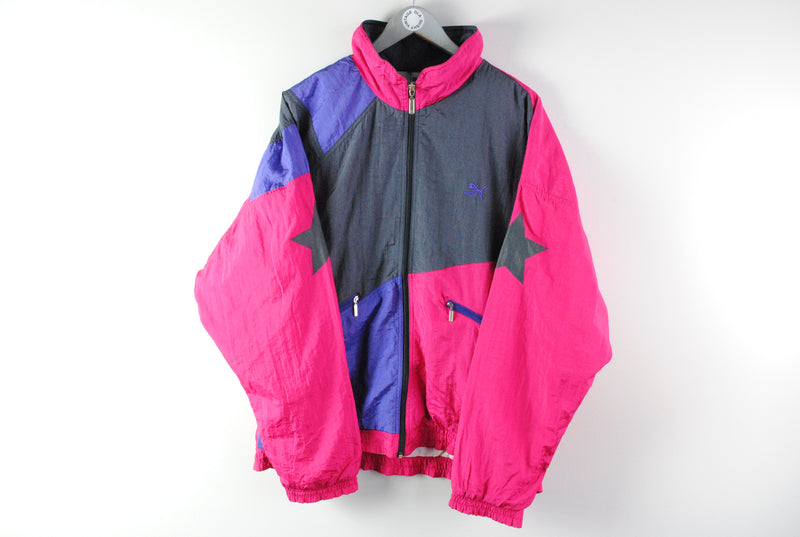 Vintage Puma Track Jacket XLarge gray pink purple multicolor retro 90s athletic jacket