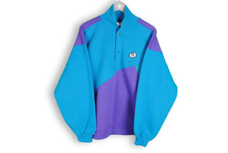 vintage new balance blue purple sweatshirt rare half snap button