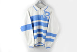 Vintage Reebok 1/4 Zip Sweatshirt Large white blue striped pattern 80s classic