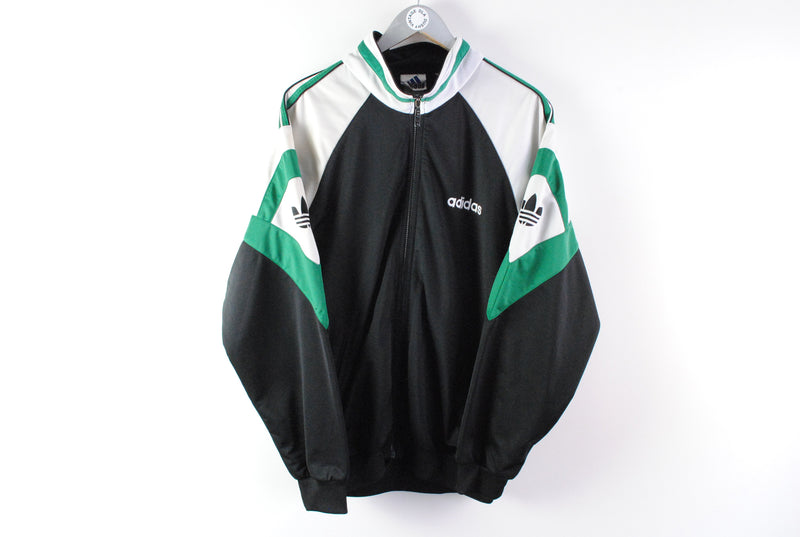 Vintage Adidas Track Jacket XLarge black white green big logo retro 90s sport jacket