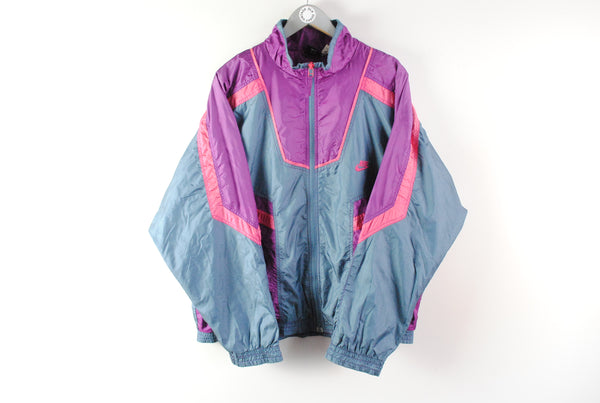 Vintage Nike Track Jacket Large gray purple 90s sport athletic jacket