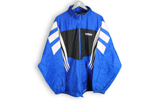 vintage adidas blue black retro hooded windbreaker jacket