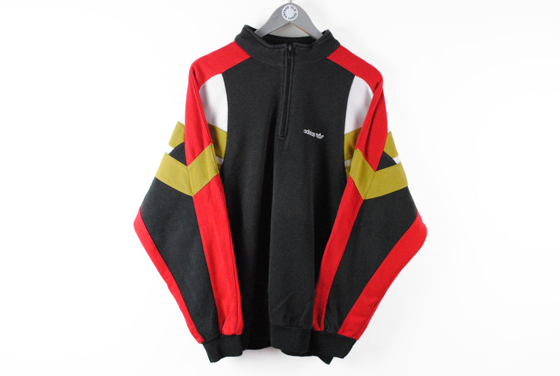 Vintage Adidas Sweatshirt 1/4 Zip Large 90s black red gold multicolor athletic sport jumper