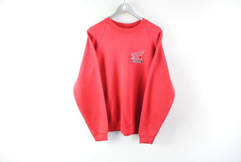 Vintage Honda Sweatshirt Large racing 90s Japan red sport jumper