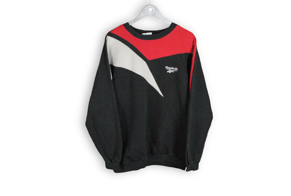 vintage reebok big logo sweatshirt large black red