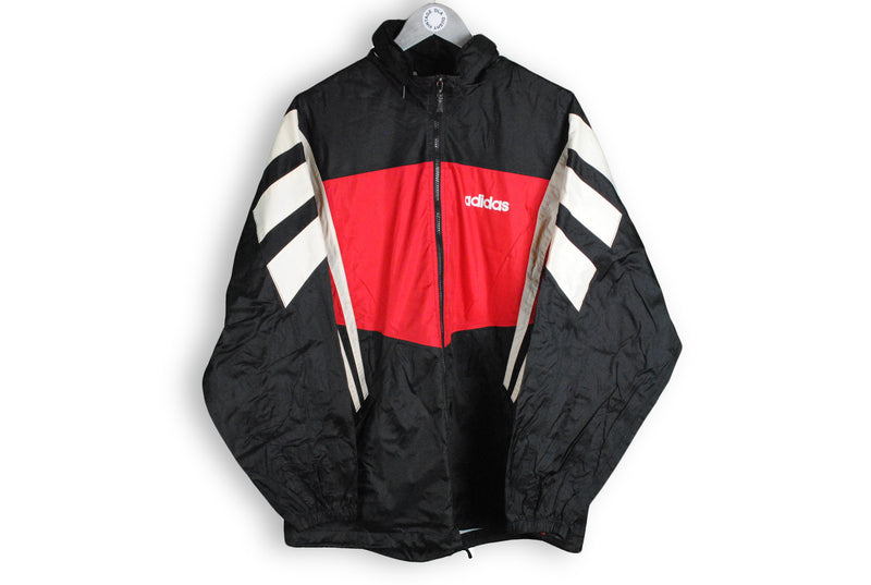vintage adidas windbreaker jacket red black hooded logo sport coat