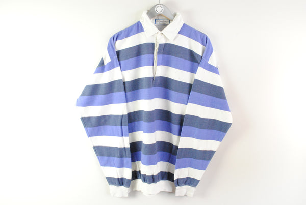Vintage Yves Saint Laurent Rugby Shirt Large striped pattern white blue classic sweatshirt