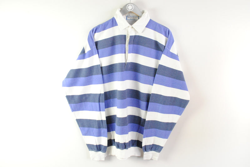Vintage Yves Saint Laurent Rugby Shirt Large striped pattern white blue classic sweatshirt