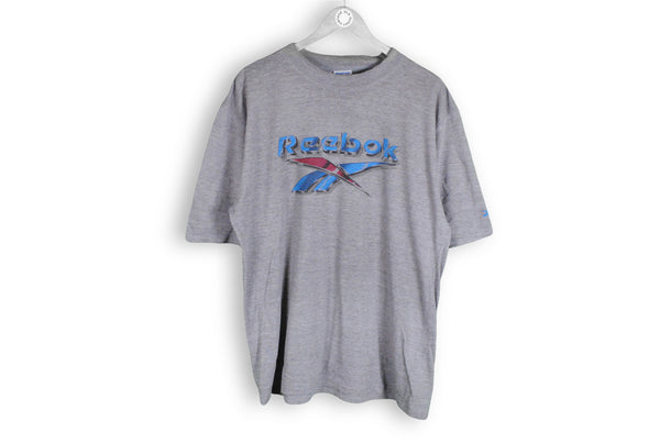 Vintage Reebok T-Shirt Large big logo gray cotton top