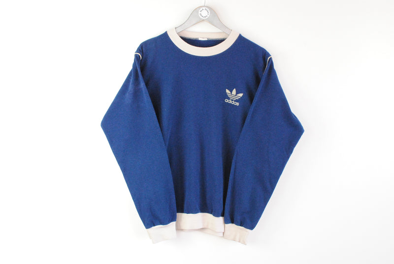 Vintage Adidas Sweatshirt Medium classic 80s navy blue small front logo sport jumper
