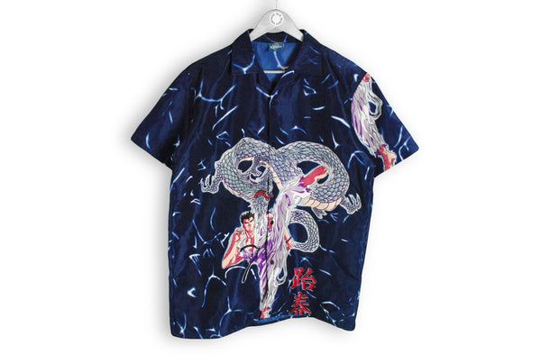 Vintage Hawaii Japan Style Shirt Large dragon anime blue big logo