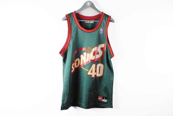 Vintage SuperSonics Seattle Kemp Nike Jersey Large Sonics retro 90s t-shirt basketball NBA green big logo