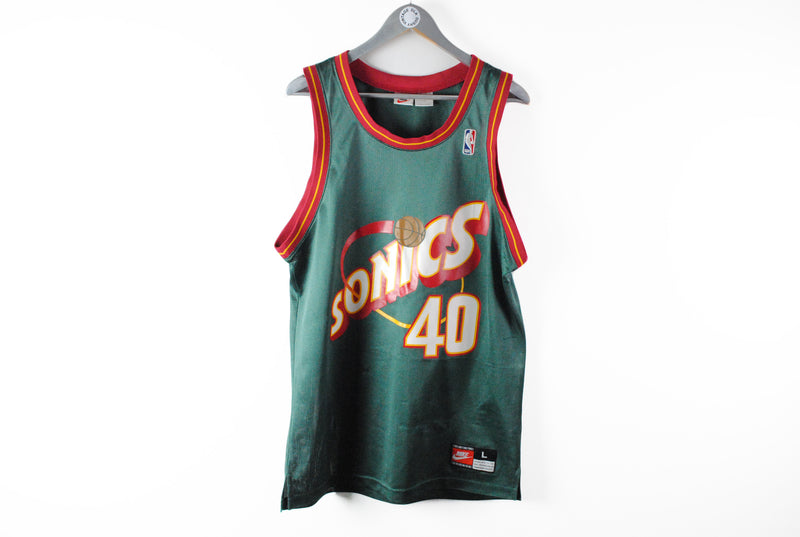 Vintage SuperSonics Seattle Kemp Nike Jersey Large Sonics retro 90s t-shirt basketball NBA green big logo