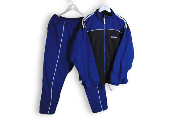 vintage big logo adidas tracksuit navy blue sport outfit