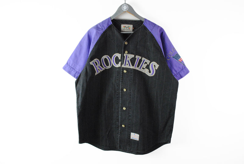 Vintage Rockies Colorado Jersey Large black purple big logo 90s baseball mlb t-shirt