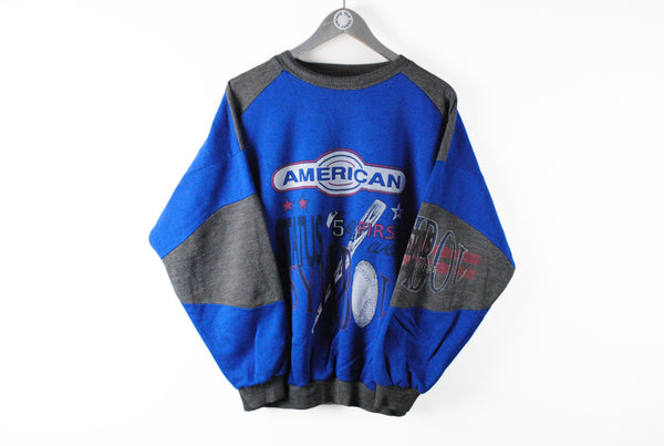 Vintage Baseball American Sweatshirt Medium blue gray big logo  80s