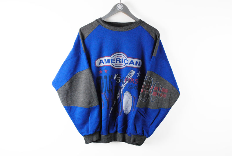 Vintage Baseball American Sweatshirt Medium blue gray big logo  80s