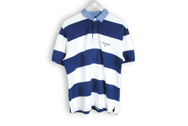 Vintage Polo Sport Ralph Lauren Polo T-Shirt white blue striped pattern