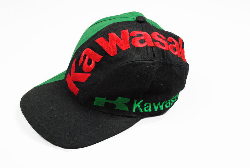 Vintage Kawasaki Cap black green multicolor 90s big logo baseball hat
