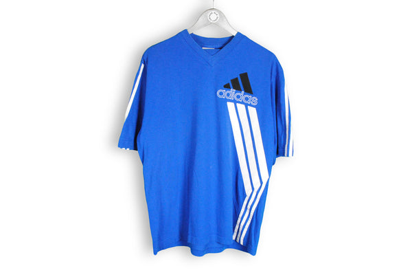 Vintage Adidas T-Shirt blue white three stripes big logo cotton tee