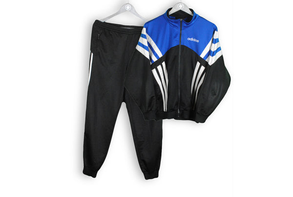 vintage adidas black blue classic 80s tracksuit l size 