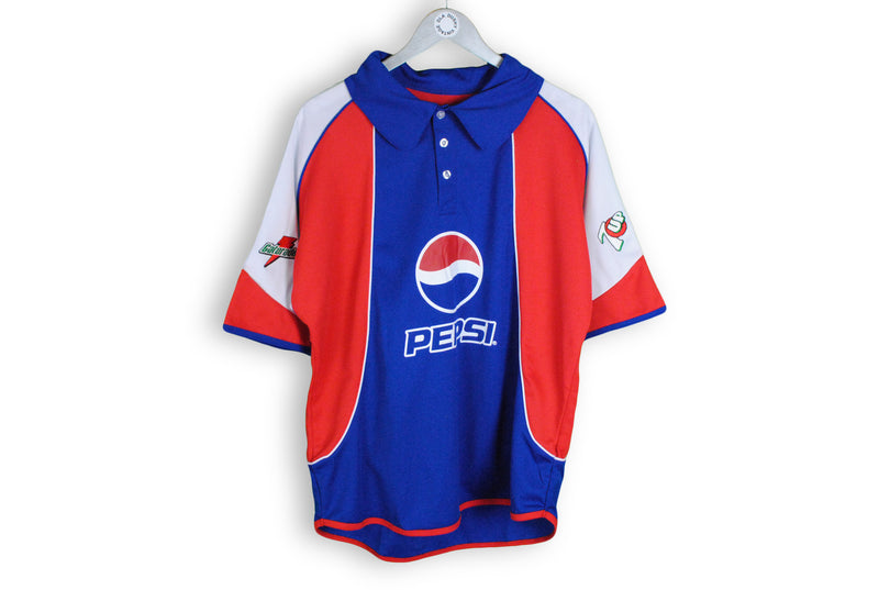 Vintage Pepsi "Perfect" Jersey T-Shirt Large blue red big logo retro 90s Generation