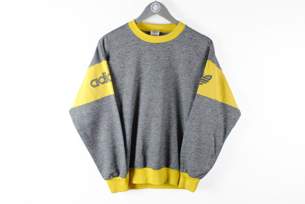 Vintage Adidas Sweatshirt Small gray yellow big logo 90s classic sport jumper