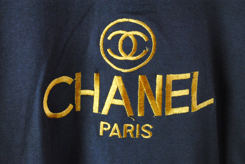 Vintage Chanel Bootleg Big Embroidery Logo T-Shirt Large / XLarge