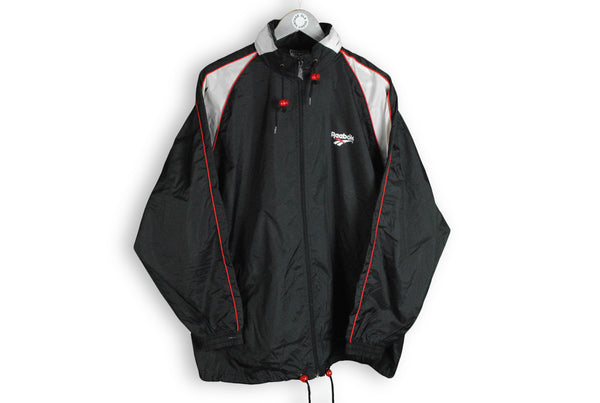 vintage reebok jacket black gray large size retro sport wear