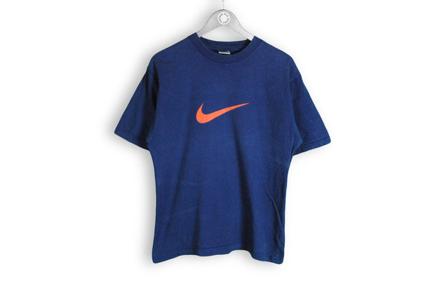 vintage nike big logo swoosh t-shirt blue orange