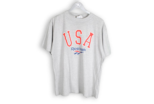 Vintage Reebok USA T-Shirt Medium gray cotton big logo tee
