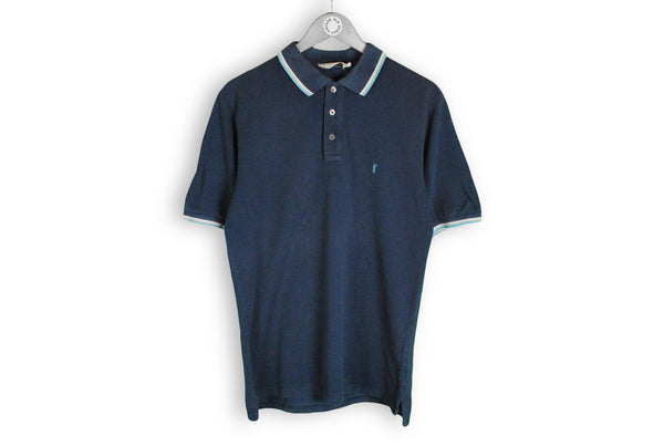 Vintage Yves Saint Laurent Polo T-Shirt Medium navy blue cotton small YSL logo