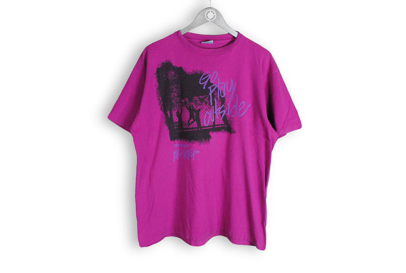 Vintage Reebok Black Top T-Shirt XLarge "go play outside" purple