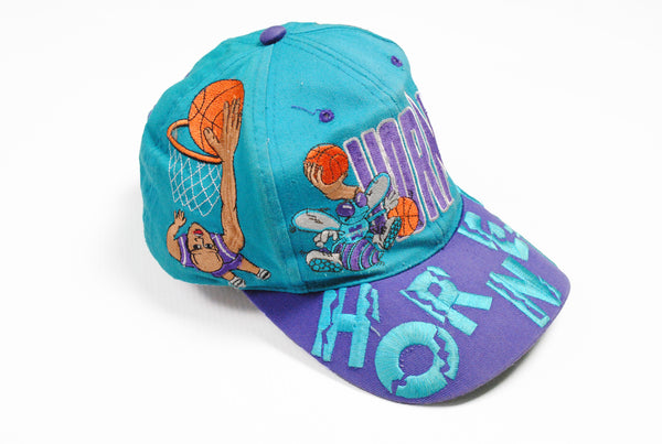 Vintage Charlotte Hornets Cap blue purple basketball retro 80s full logo hat