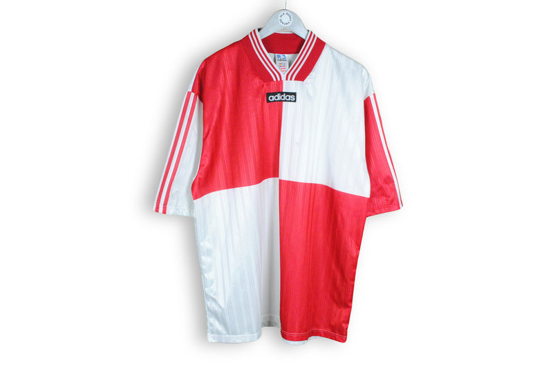 Vintage Adidas Jersey T-Shirt XLarge football 11 tee red white retro 90s polyester shirt