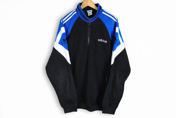 Vintage Adidas Fleece Sweater black blue big logo XLarge