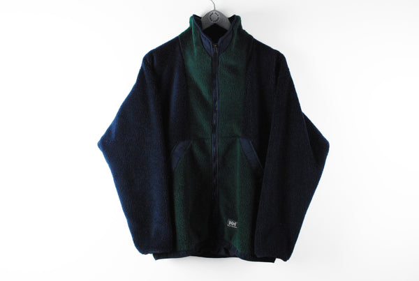 Vintage Helly Hansen Fleece Medium green navy blue heavy warm winter sweater 90s