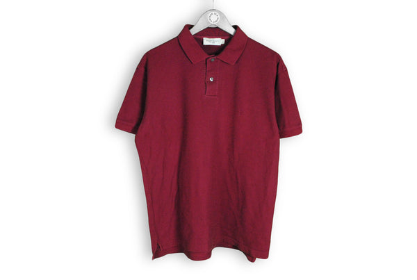 Vintage Yves Saint Laurent Polo T-Shirt Large red cotton small front logo burgundy