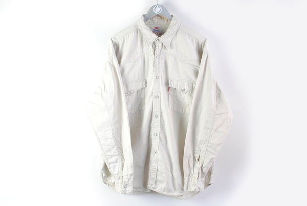 Vintage Levis Shirt XLarge white snap button retro 90s levi shirt